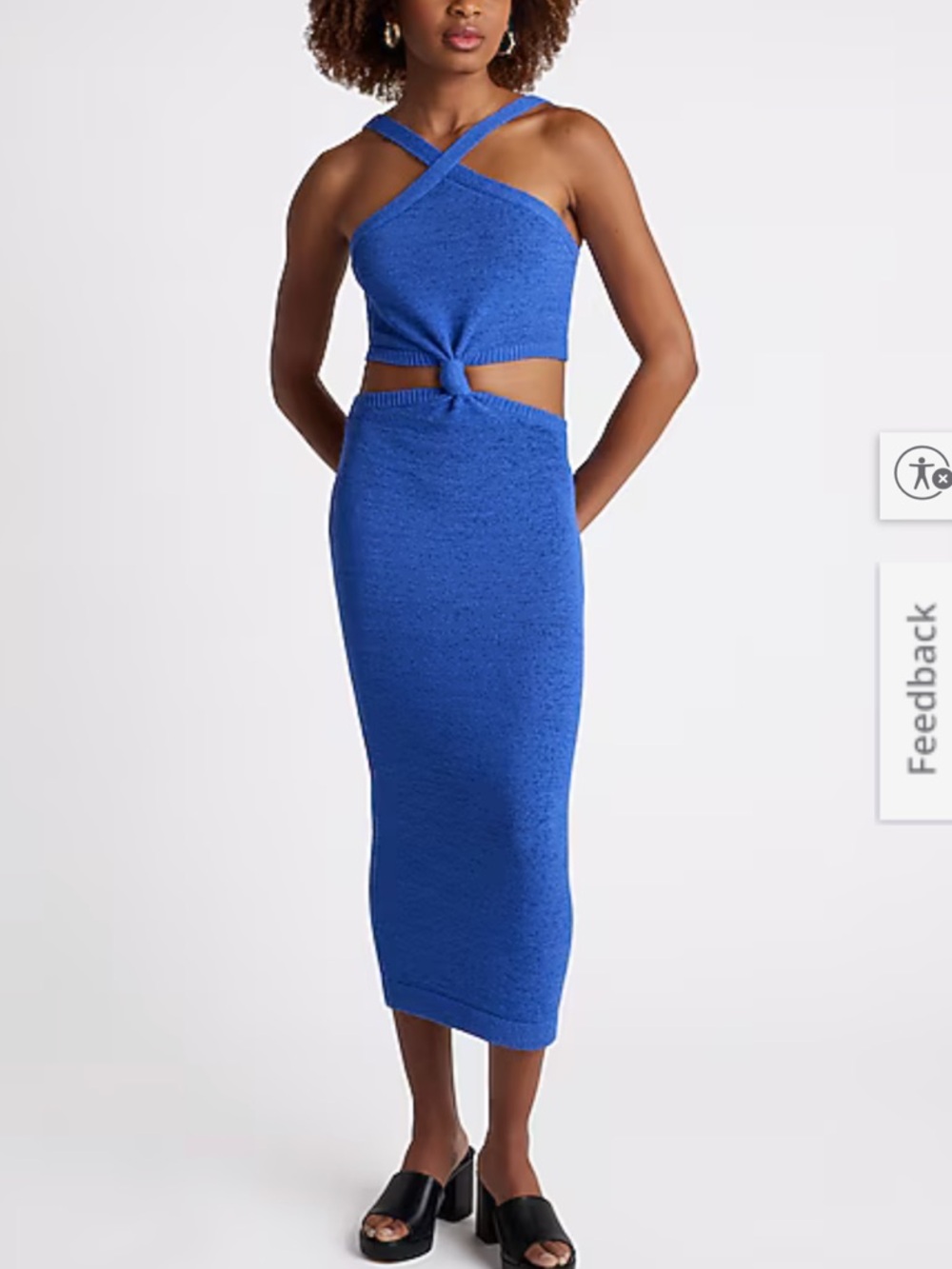 NWT Express Halter Knot Cutout Midi Sweater Dress Royal Blue size Medium
